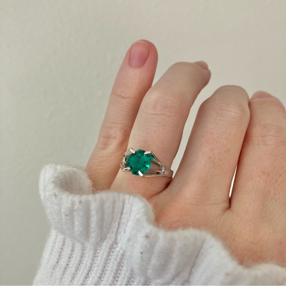 Art Deco Green Stone Emerald Square Cut Ring “Aiden” Diamond Forest Earthy Elven - Picture 14 of 14